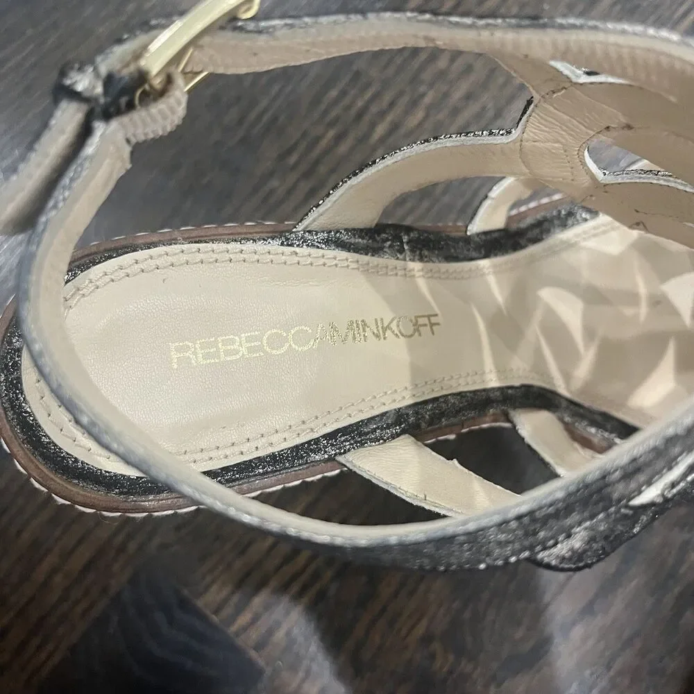 Rebecca Minkoff‎ Sandals Women's 9.5 B Gold Platform Espadrille Strappy Wedge